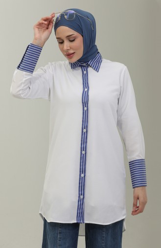 Striped Garnished Tunic 4823-06 White 4823-06