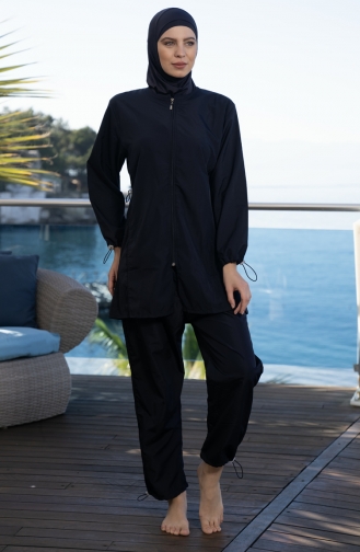Maillot De Bain Hijab Entièrement Couvert A Fermeture 22990ES-01 Bleu Marine 22990ES-01