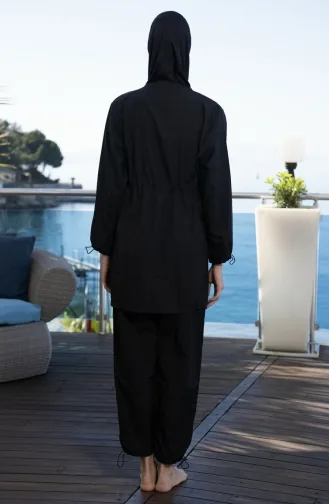 ملابس سباحة للحجاب مغطاة بالكامل بسحاب 22990ES-02 لون أسود 22990ES-02