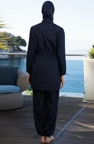 Zippered Fully Covered Hijab Swimsuit 22995-01 Navy Blue 22995-01