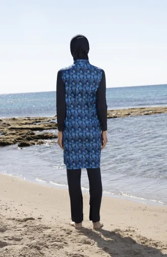 Vollständig Bedeckter Hijab-Badeanzug Mit Reißverschluss 23934E-01 Marineblau 23934E-01