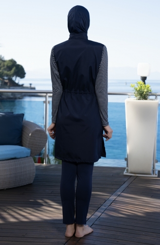 Zippered Fully Covered Hijab Swimsuit 24954-01 Navy Blue 24954-01