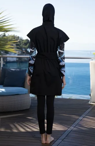 Zippered Fully Covered Hijab Swimsuit 24955-01 Black 24955-01