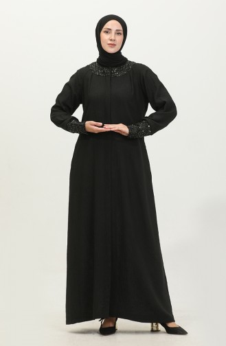Vivezza Şık Dantel Pullu Ferace 7016 7016-01 Siyah
