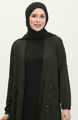 Damen-Cardigan Mit Wabenstruktur Großer Metallschnalle 4969 Khaki 4969.Haki