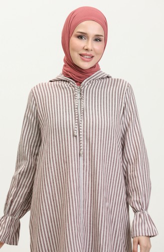 Manteau Hijab Rayé 0137-01 Prune 0137-01