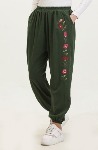 Şile Fabric Embroidered Trousers 0019-07 Khaki 0019-07