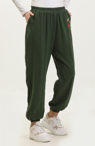 Şile Fabric Embroidered Trousers 0019-07 Khaki 0019-07