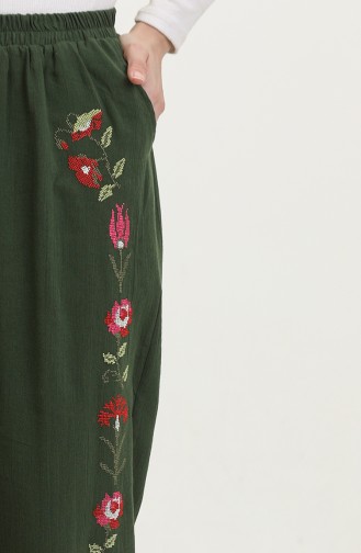 Şile Fabric Embroidered Trousers 0019-07 Khaki 0019-07