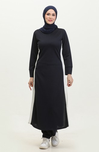 Ensemble Hijab Détail Fendu 0327-08 Bleu Marine 0327-08