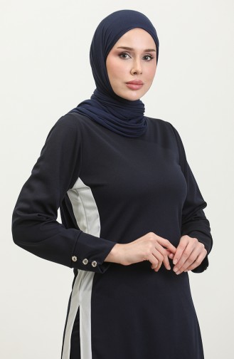 Gedetailleerd Hijabpak Met Split 0327-08 Marineblauw 0327-08