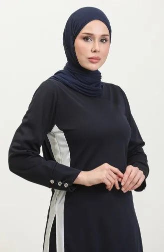 Ensemble Hijab Détail Fendu 0327-08 Bleu Marine 0327-08