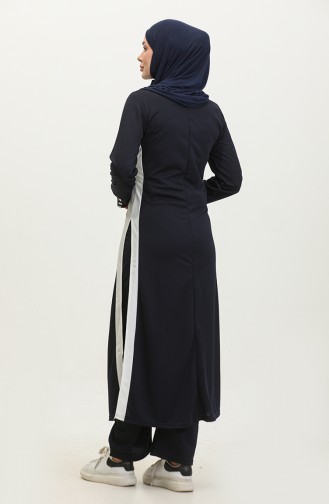 Slit Detailed Hijab Suit 0327-08 Navy Blue 0327-08