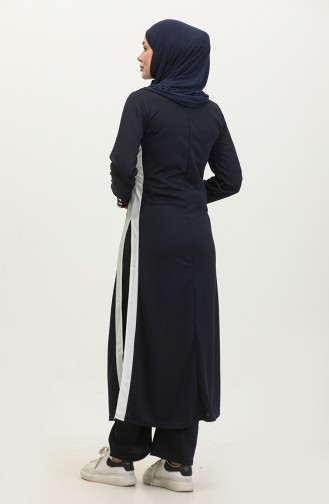 Schlitz-detaillierter Hijab-Anzug 0327-08 Marineblau 0327-08