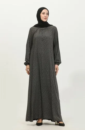 Langes Mutter-Tageskleid Mit Knusprigem Muster Für Damen In Übergröße 8408 4 Geräuchert 8408-4.Füme