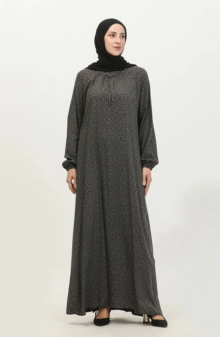 Langes Mutter-Tageskleid Mit Knusprigem Muster Für Damen In Übergröße 8408 4 Geräuchert 8408-4.Füme