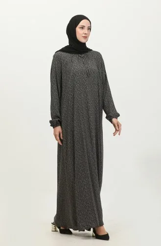 Langes Mutter-Tageskleid Mit Knusprigem Muster Für Damen In Übergröße 8408 4 Geräuchert 8408-4.Füme