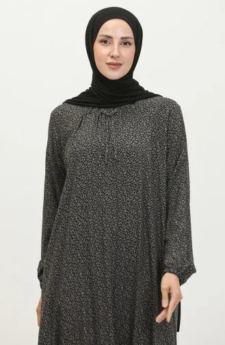Langes Mutter-Tageskleid Mit Knusprigem Muster Für Damen In Übergröße 8408 4 Geräuchert 8408-4.Füme