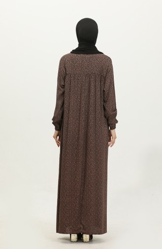 Women`s Plus Size Crispy Pattern Long Mother Daily Dress 8408 4 Brown 8408-4.Kahverengi