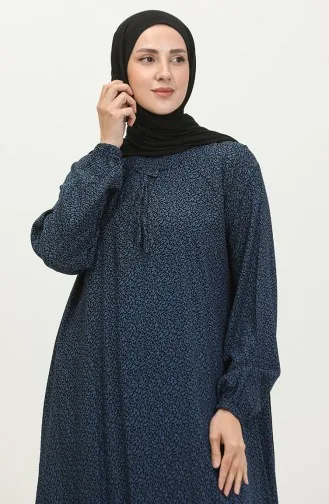 Kadin Buyuk Beden Çıtır Desen Uzun Anne Günlük Elbise 8408 4 Mavi