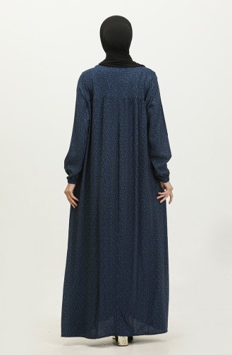 Kadin Buyuk Beden Çıtır Desen Uzun Anne Günlük Elbise 8408 4 Mavi