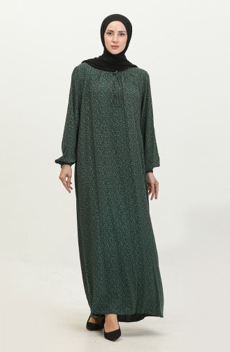 Kadin Buyuk Beden Çıtır Desen Uzun Anne Günlük Elbise 8408 4 Zümrüt Yeşili