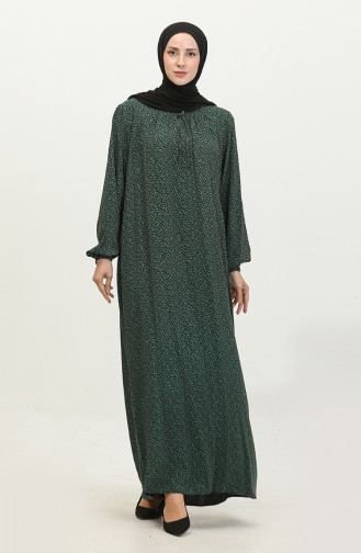 Robe Longue De Tous Les Jours Pour Femmes Grande Taille Motif Croustillant Pour Mère 8408 4 Vert émeraude 8408-4.ZÜMRÜT YEŞİLİ