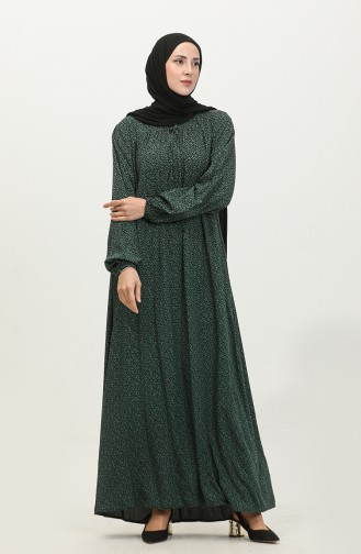 Kadin Buyuk Beden Çıtır Desen Uzun Anne Günlük Elbise 8408 4 Zümrüt Yeşili