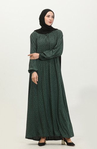 Robe Longue De Tous Les Jours Pour Femmes Grande Taille Motif Croustillant Pour Mère 8408 4 Vert émeraude 8408-4.ZÜMRÜT YEŞİLİ