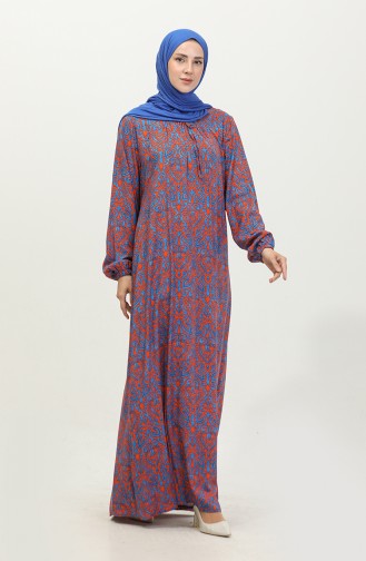 فستان نسائي مقاس كبير للأم مقاس كبير ملابس حجاب زهري 8408 5 نيلي 8408-5.İndigo