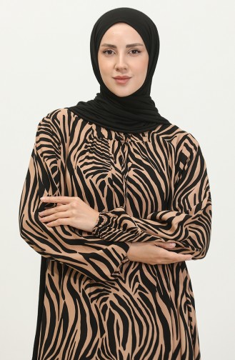 فستان نسائي مقاس كبير للأم مقاس كبير ملابس حجاب زهري 8408 5 Tan 8408-5.TABA