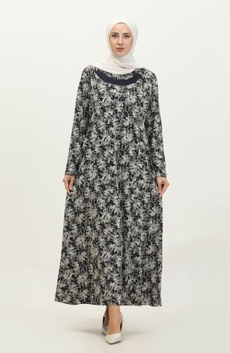 فستان الأم Tesettur مقاس كبير بياقة عنق للنساء 8848 نيلي 8848.İndigo