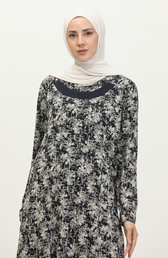فستان الأم Tesettur مقاس كبير بياقة عنق للنساء 8848 نيلي 8848.İndigo