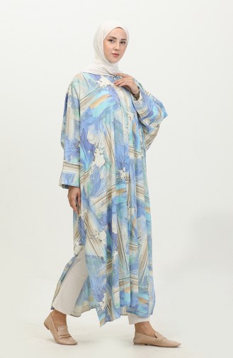 Bat Sleeve Patterned Tunic 0501-01 Blue 0501-01