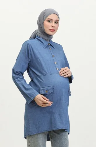 Tensel Fabric Pocketed Maternity Tunic 2700127-02 Denim Blue 2700127-02