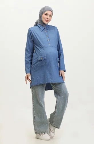 Tensel Fabric Pocketed Maternity Tunic 2700127-02 Denim Blue 2700127-02
