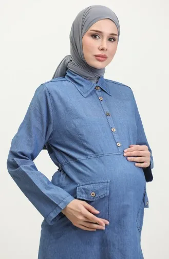 Tensel Fabric Pocketed Maternity Tunic 2700127-02 Denim Blue 2700127-02