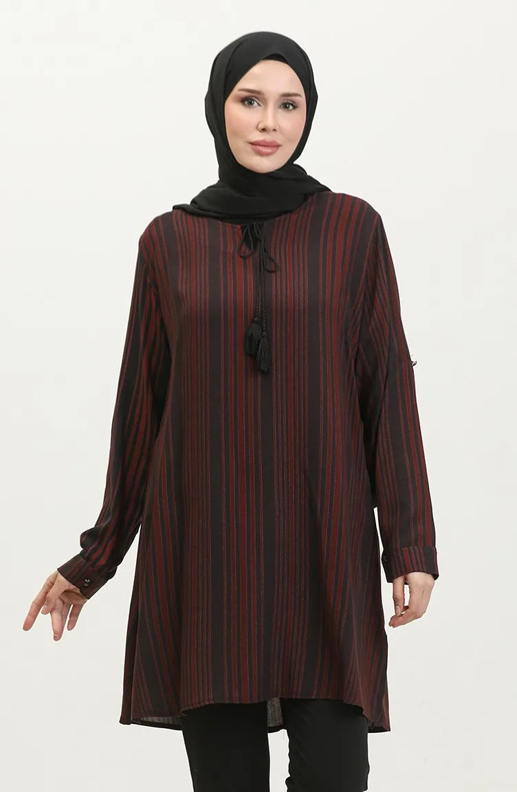 Dames Hijab Grote Maten Kleding Geregen Zomertuniek 4942 Bordeauxrood 4942.Bordo