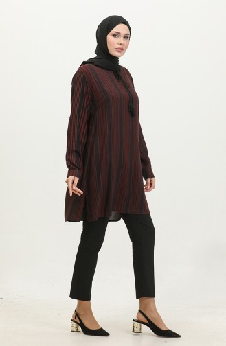 Tunique D`été à Cordes Pour Femmes Vêtement Grande Taille Hijab Rouge Bordeaux 4942 4942.Bordo