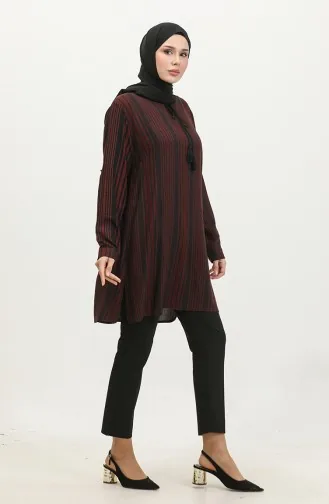 Dames Hijab Grote Maten Kleding Geregen Zomertuniek 4942 Bordeauxrood 4942.Bordo