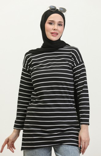 Striped Combed Cotton Tunic 8705A-01 Black 8705A-01