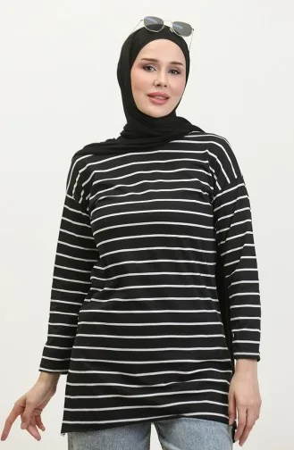 تونيك قطن ممشط بتصميم مُخطط 8705A-01 لون أسود 8705A-01