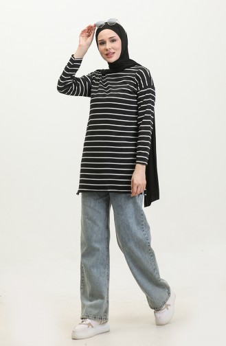 Striped Combed Cotton Tunic 8705A-01 Black 8705A-01