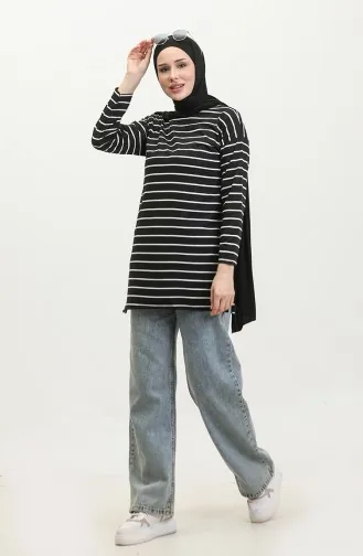 تونيك قطن ممشط بتصميم مُخطط 8705A-01 لون أسود 8705A-01