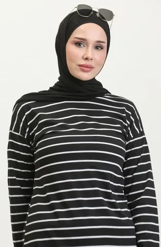 تونيك قطن ممشط بتصميم مُخطط 8705A-01 لون أسود 8705A-01