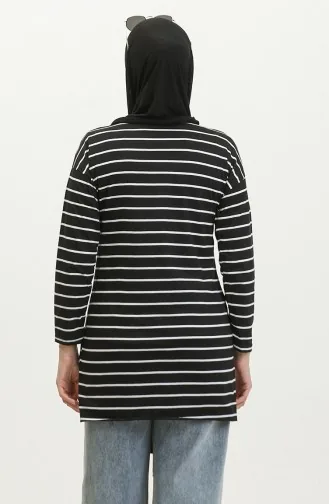 تونيك قطن ممشط بتصميم مُخطط 8705A-01 لون أسود 8705A-01