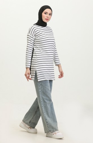 Striped Combed Cotton Tunic 8705A-02 White 8705A-02