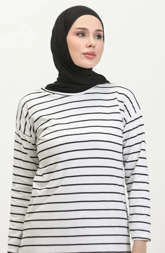 Gestreifte Tunika Aus Gekämmter Baumwolle 8705A-02 Weiß 8705A-02