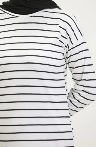 Gestreifte Tunika Aus Gekämmter Baumwolle 8705A-02 Weiß 8705A-02