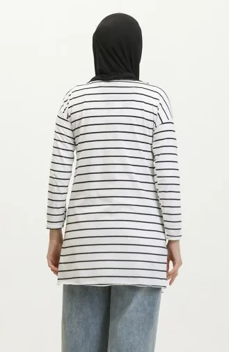 Gestreifte Tunika Aus Gekämmter Baumwolle 8705A-02 Weiß 8705A-02